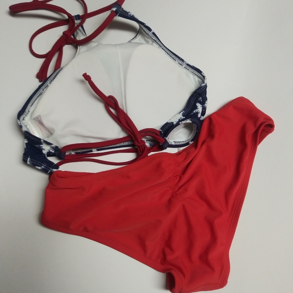 Nwt July 4th Stars Halter Swimsuit Bikini Red Cheeky Patriotic - Picture 2 of 2